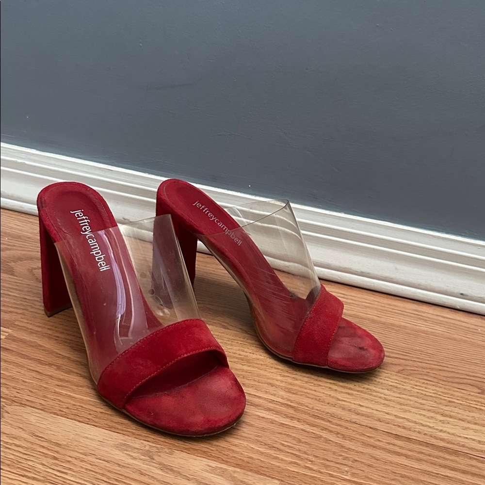 Jeffrey Campbell Red Heels with Clear Strap